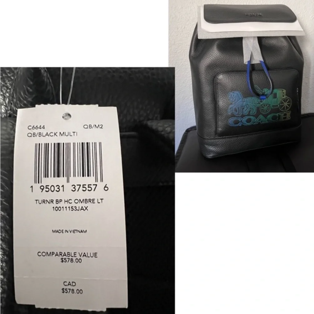NWT‎ COACH TURNER BACKPACK LEATHER BLACK OMBRE